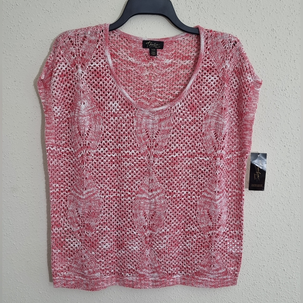 Thalia Sodi Womens Pink and White Mesh Top Size S/CH. NWT.